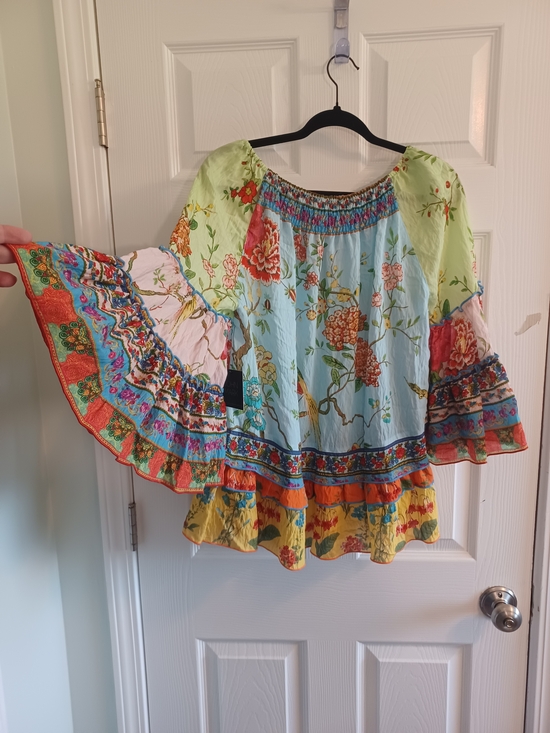 John Mark Tops - NWT John Mark Peasant Boho Blouse in Tropical Floral Print Bell Sleeves Medium